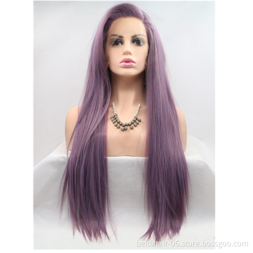 Popular Purple Color Quality Synthetic Fibre Hair  Lace Front Wigs